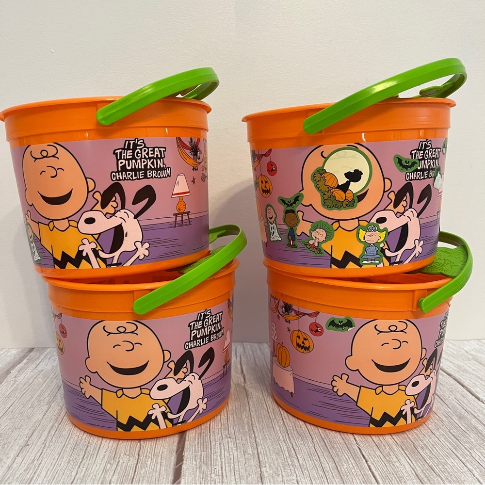 4 X McDonald's 2016 Halloween Treat Candy Bucket Pails Charlie Brown Vtg